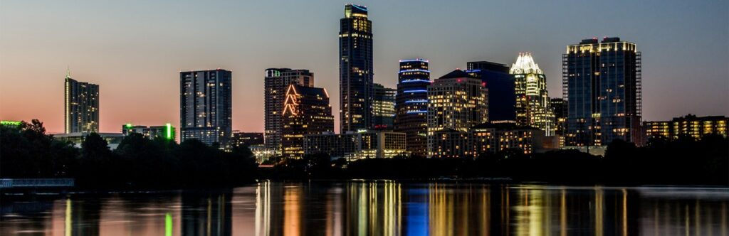 Nighttime picture of downtown Austin from across town lake